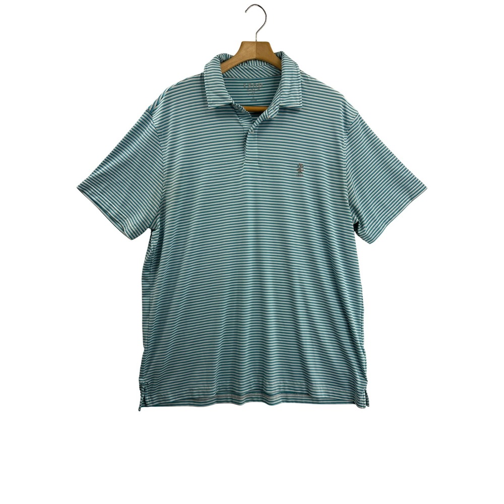 IZOD GOLF Mens XL Blue White Stripe Polo Shirt Short Sleeve Stretch Performance